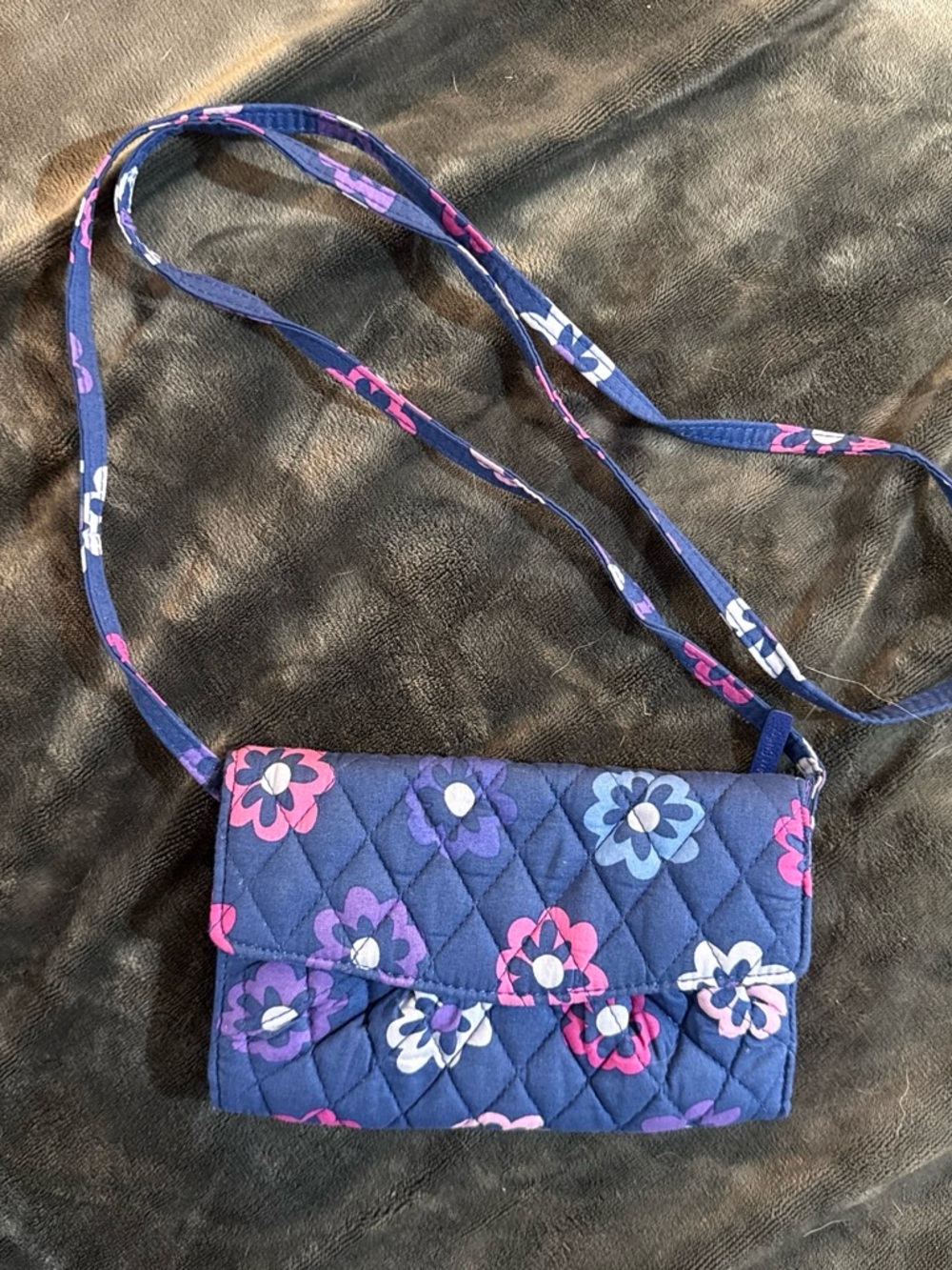 Vera Bradley Quilted Navy Crossbody with Pink & Purple Floral Print